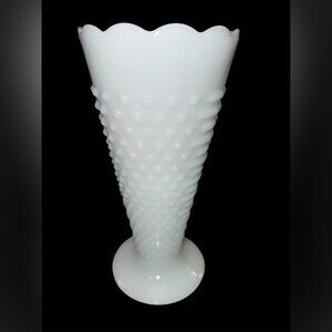 White Milk Glass HOBNAIL VASE 9.5" Tall - 5" Across Top